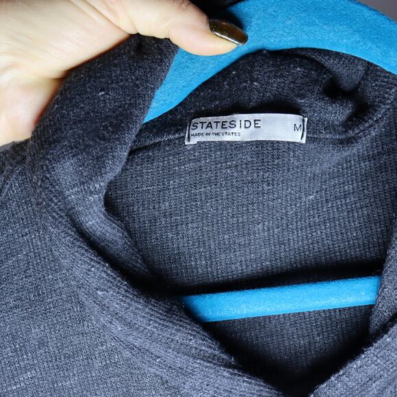 Stateside Mixed Fabric Hooded Waffle Hoodie Gray Black Size M - Picture 3 of 5